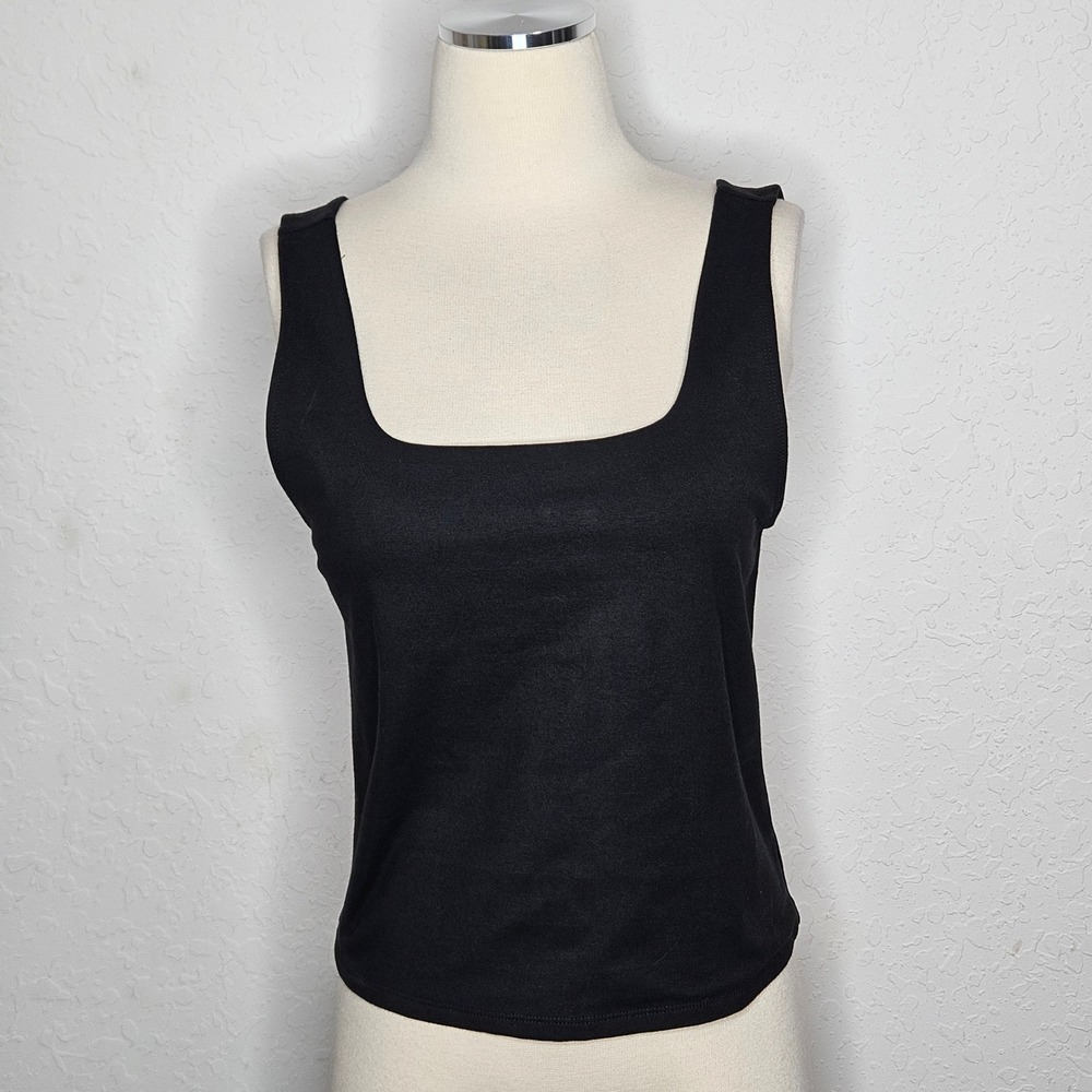 Pact Organic Cotton Square Neck Tank Top Black Size Large Sleeveless Slim Fit